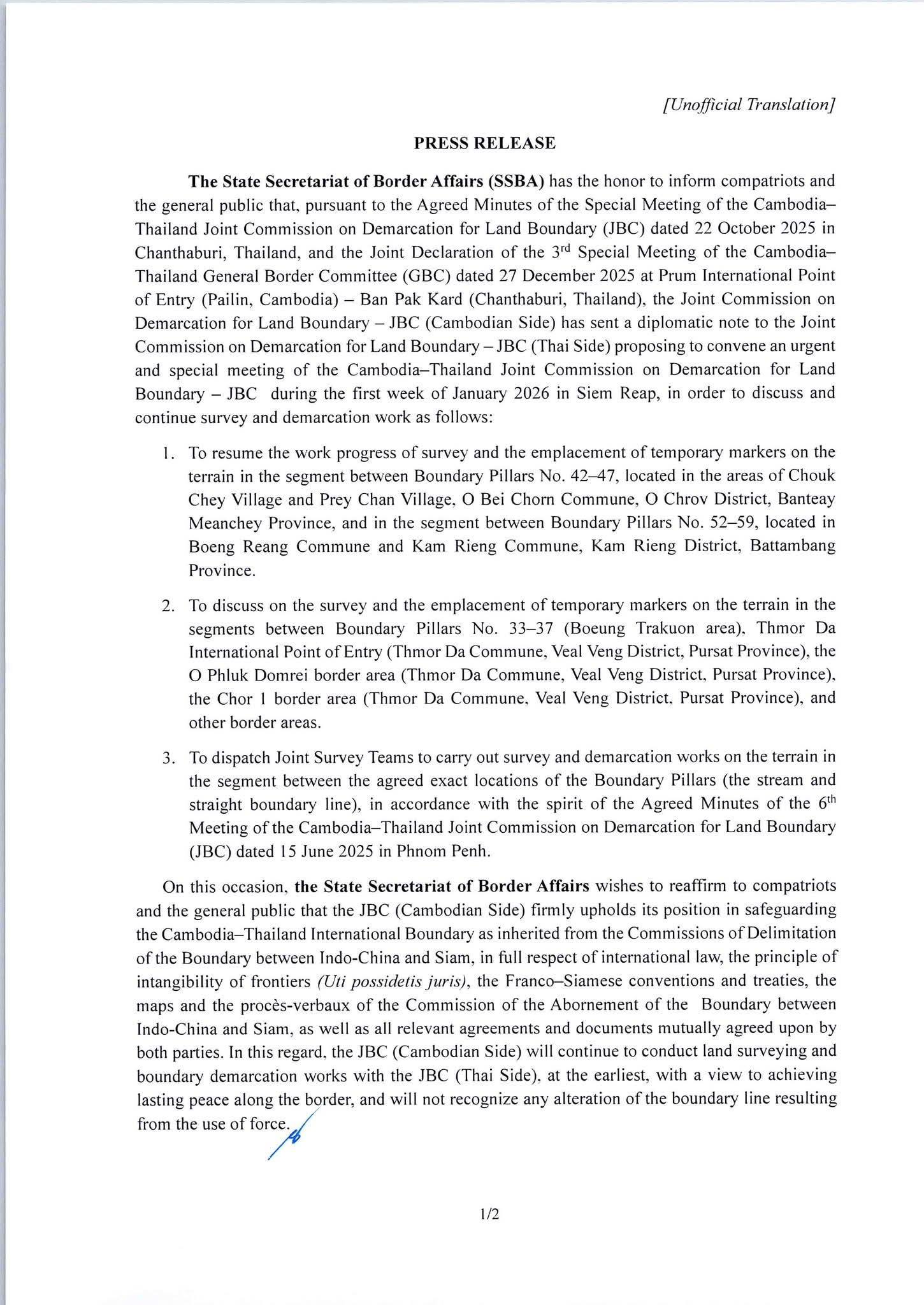 Cambodia and Thailand to Convene Urgent Border Demarcation Talks in Siem Reap