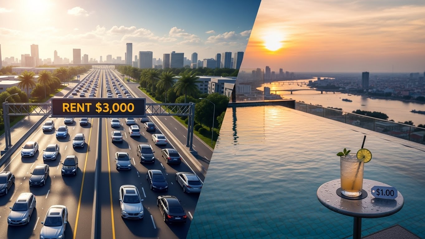 Why $2k in Cambodia offers a luxury lifestyle that costs $8k in Florida. Compare housing, healthcare at Calmette, and 2026 cost of living.